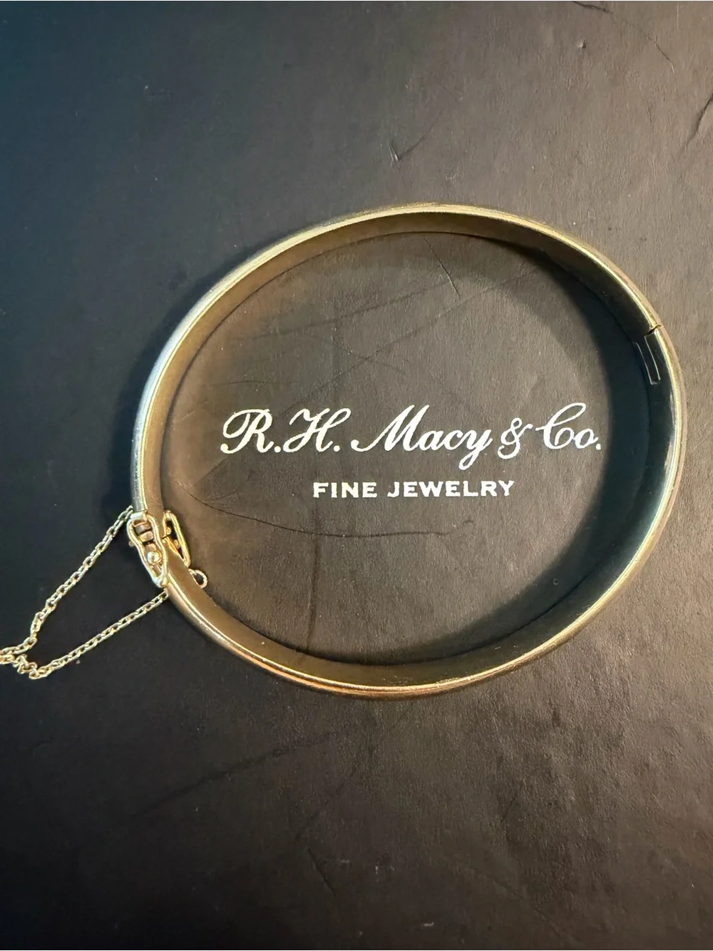 14K Solid Gold 8MM Bangle Bracelet 44.05g | Macy’s | Safety Chain | Fine Jewelry